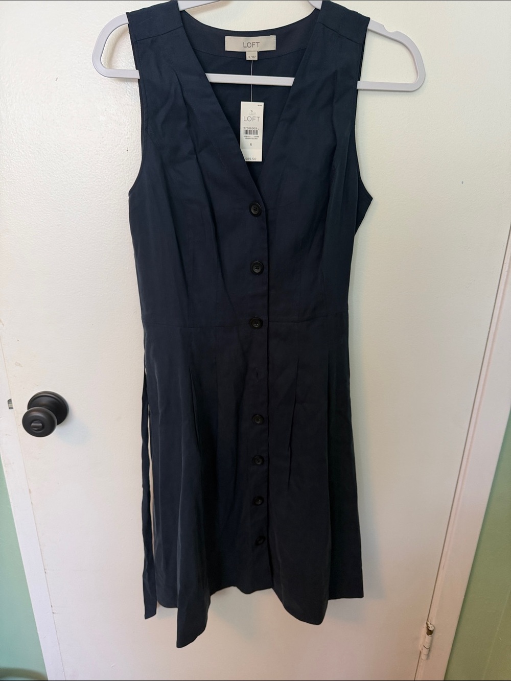 LOFT Navy Sleeveless Button-Front Dress